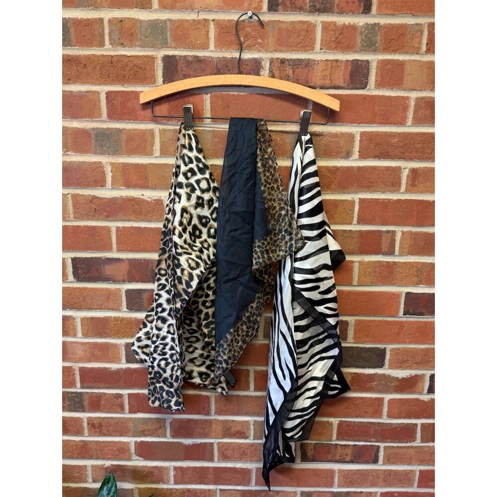 Set of 3 Animal Print Y2K Scarves Zebra and Cheetah Print